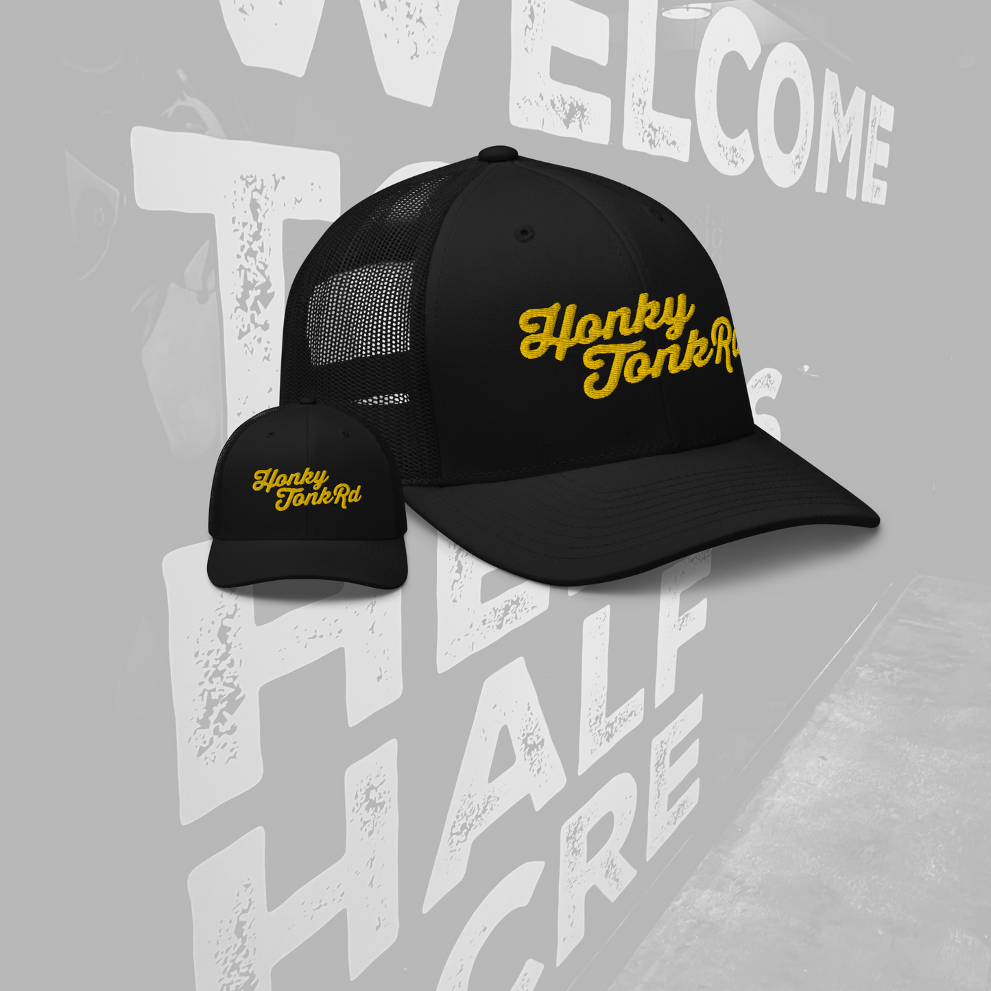 Honky Tonk Rd. Black Trucker hat