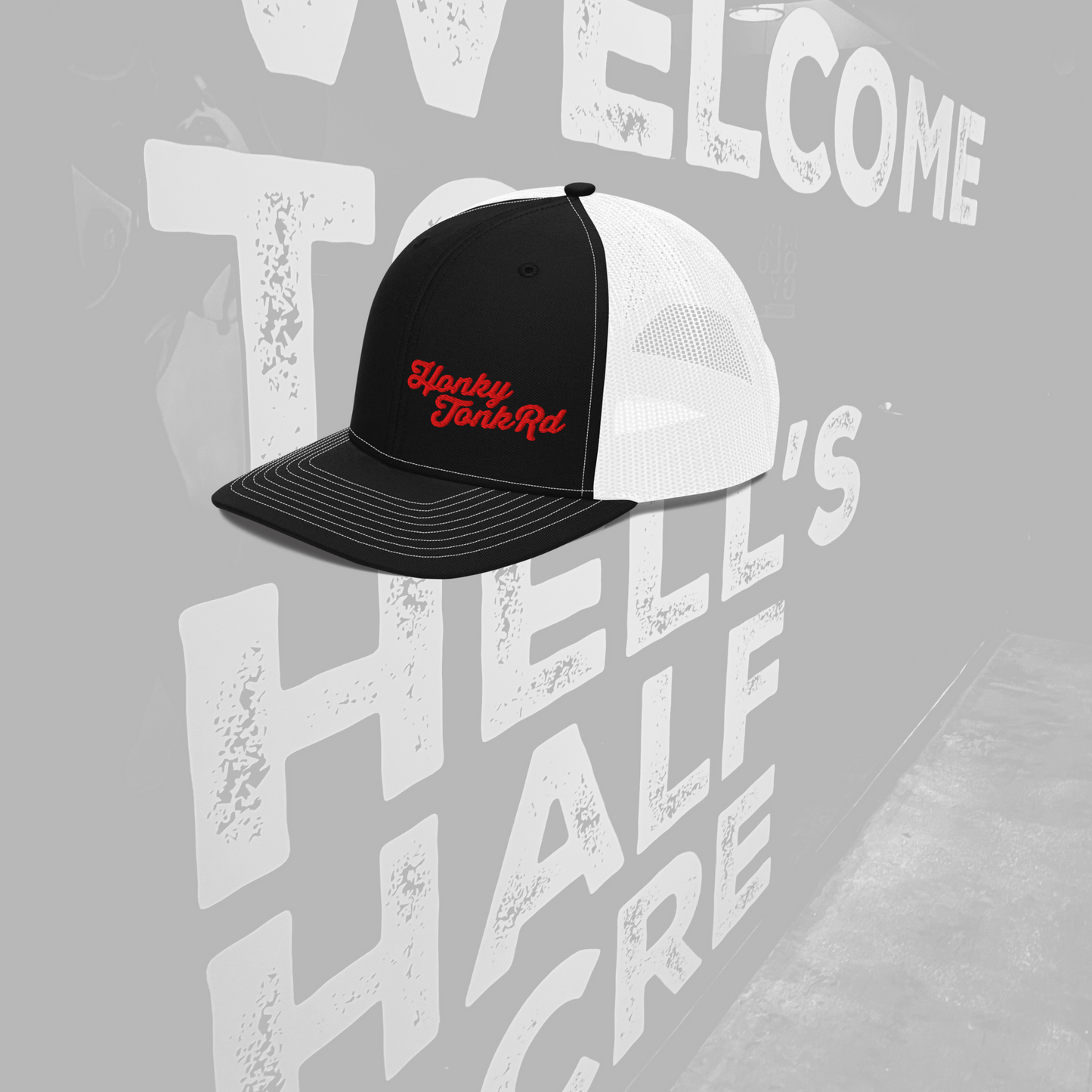 Snapback base ball hat Black Front White Mesh