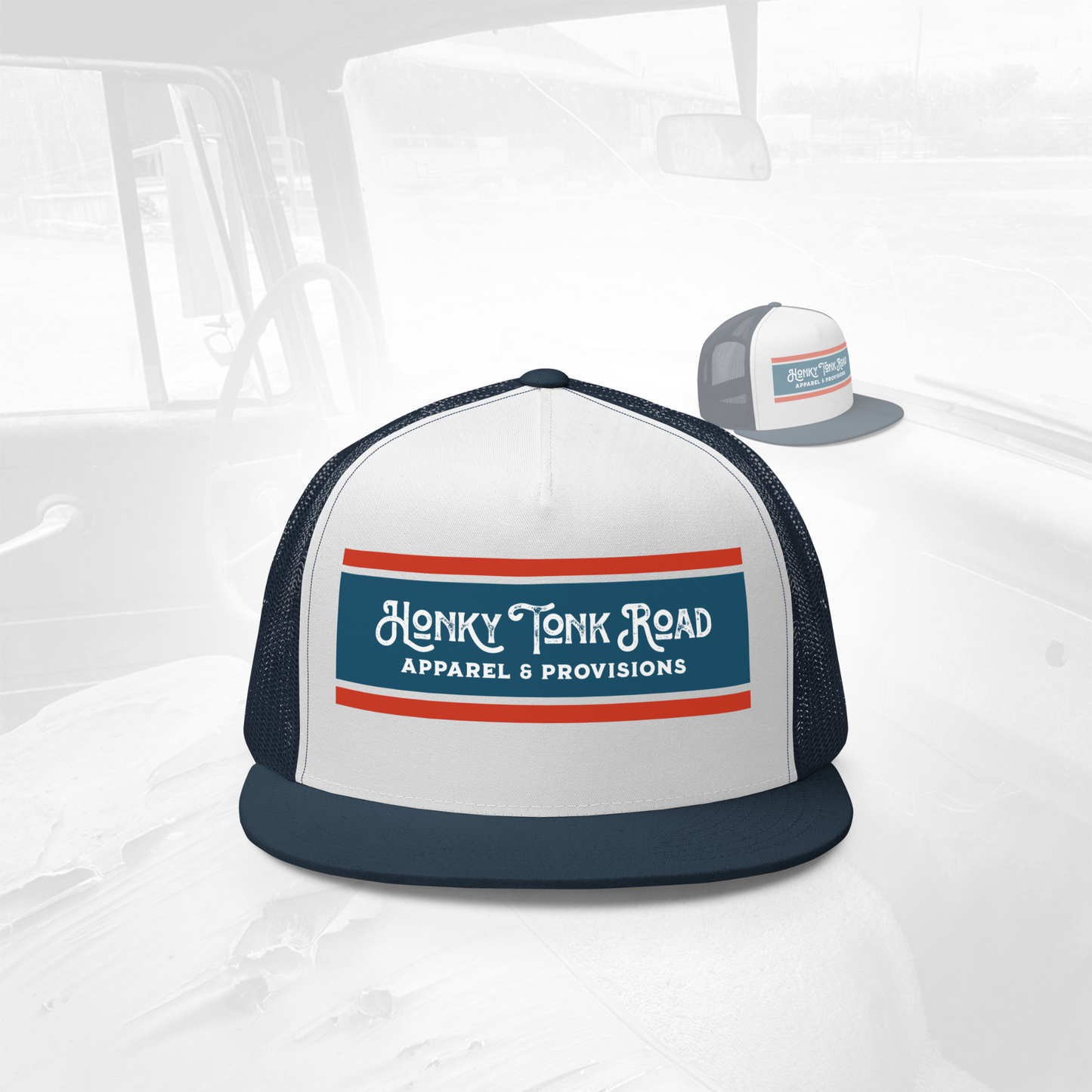 Printed logo trucker hat