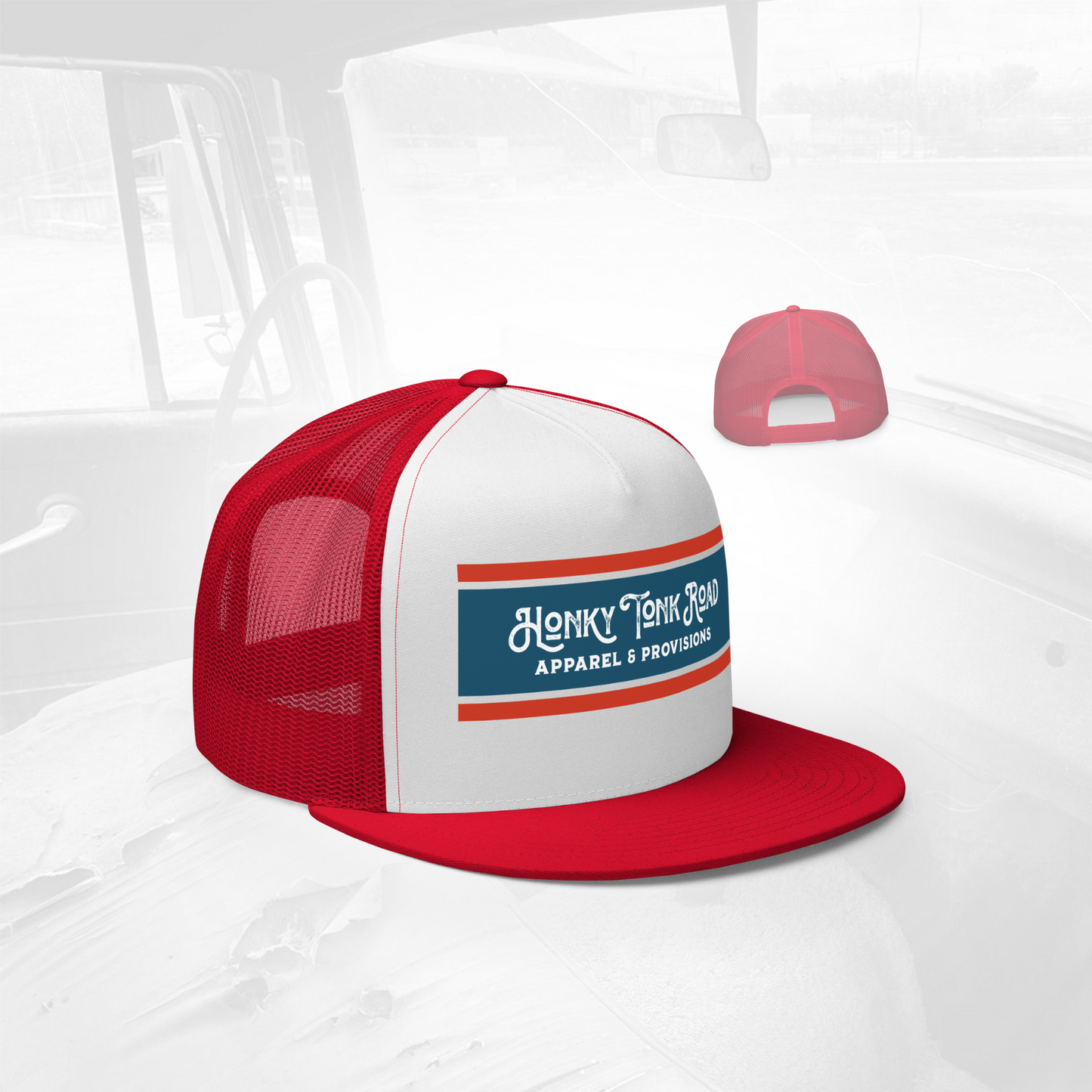 Red Honky tonk Road Trucker Hat