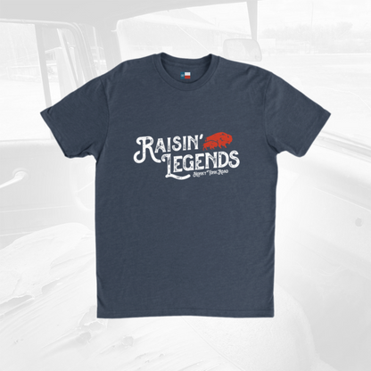 Navy womans shirt with Raisin' LEgends logo