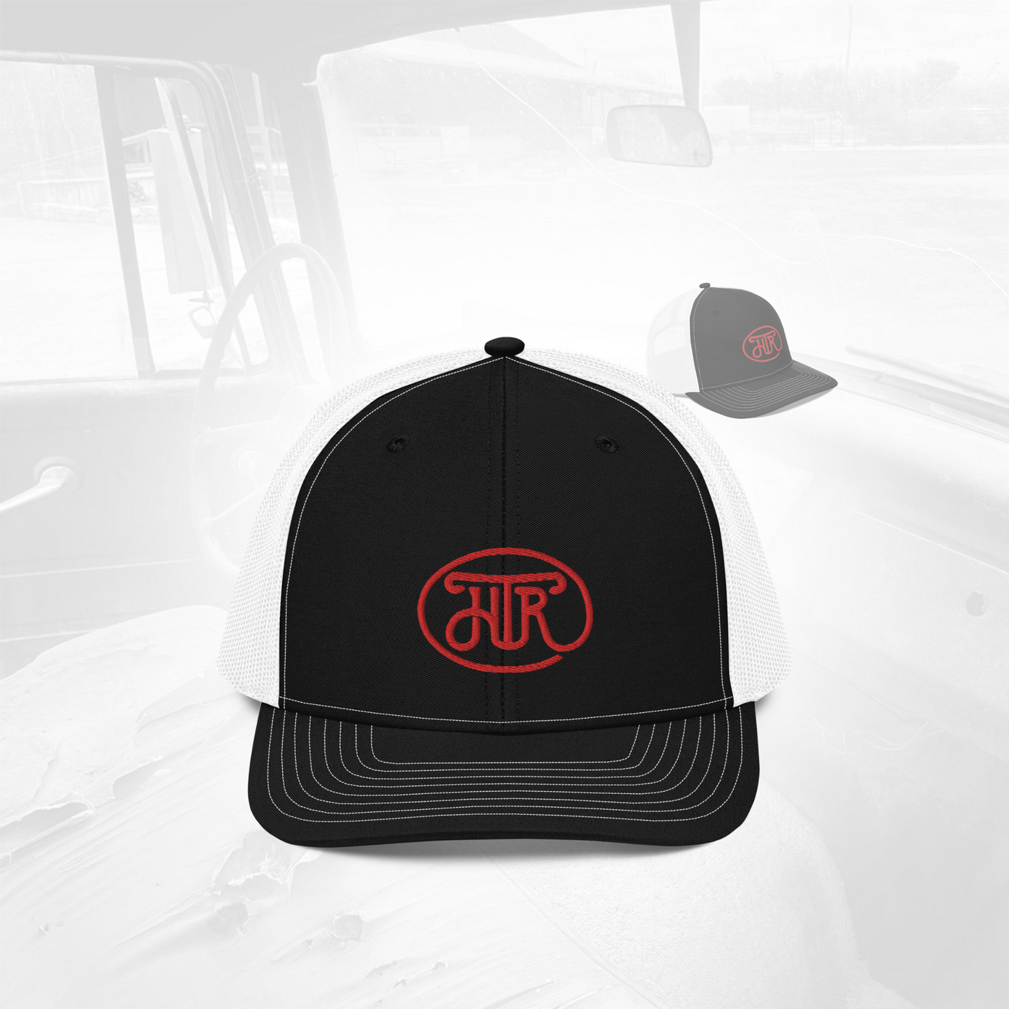Black Front White back Richardson hat with Honky Tonk Road Ranch Branch logo