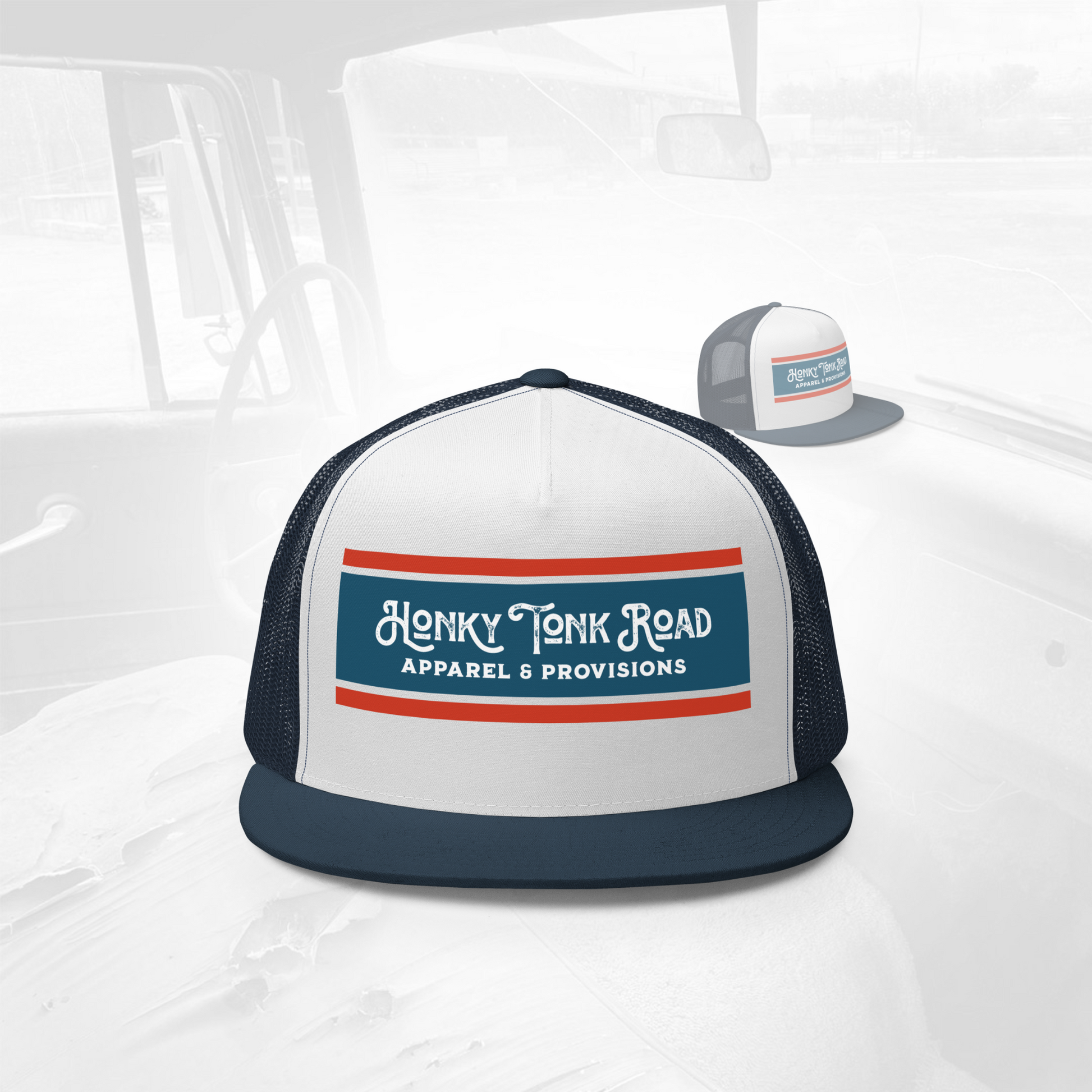 Printed logo trucker hat